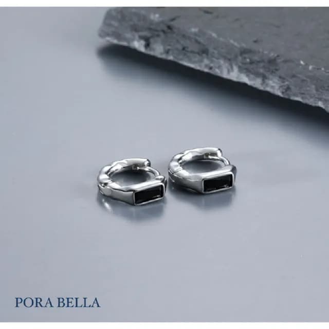 【Porabella】925純銀人造黑寶石男款中性耳環 高級感個性男款小眾設計 男耳釘 白寶石耳環 圈圈耳環 送男友