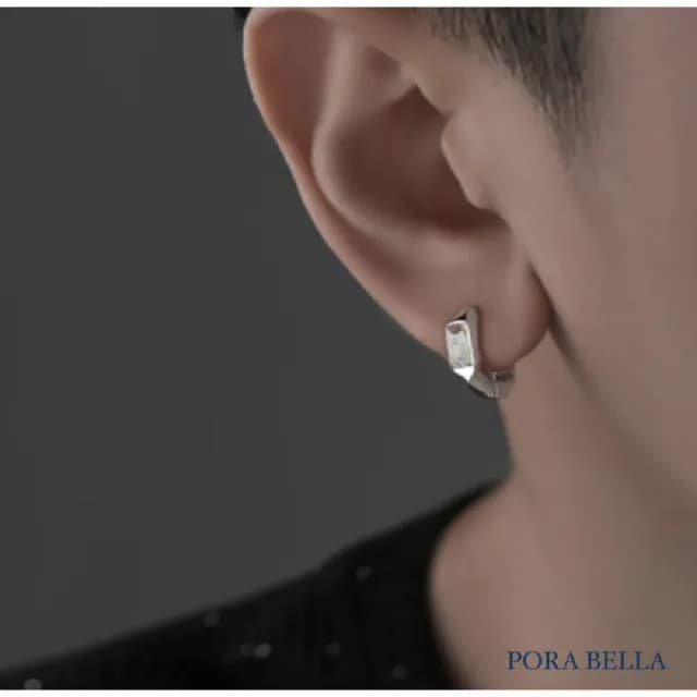 【Porabella】925純銀人造黑寶石男款中性耳環 高級感個性男款小眾設計 男耳釘 白寶石耳環 圈圈耳環 送男友
