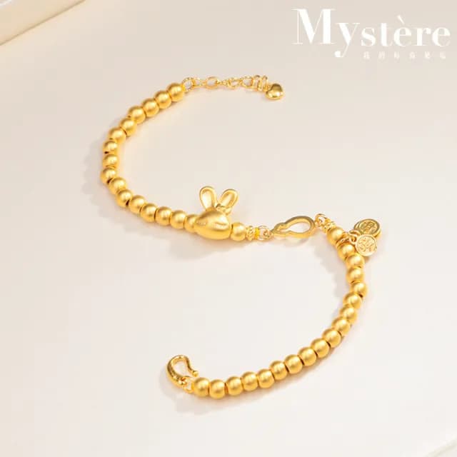 【my stere 我的時尚秘境】情人節禮物 本命兔金色旋風-招財葫蘆金幣串金珠手環(金色圓珠 葫蘆  平安喜樂幣)