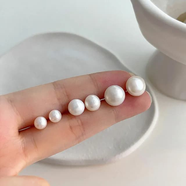 【Umi】1卡3對925純銀針韓式東大門大中小單顆珍珠奢華時尚優雅百搭銀耳環896792(微鑲鑽韓劇純色耳釘針扣)