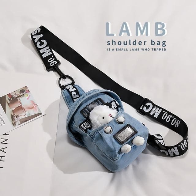 【可愛小動物】母親節禮物 ins韓版毛絨小羊帆布挎包(玩偶小包包 胸包 手機包 斜挎包 單肩包 斜