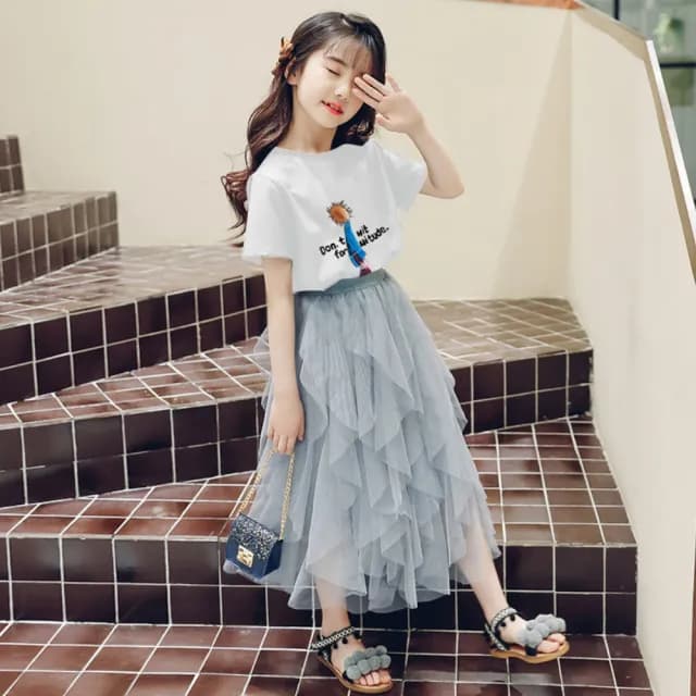 【小衣衫童裝】女童中長紗裙夏裝新款半身裙公主裙超仙不規則長裙(1120402)