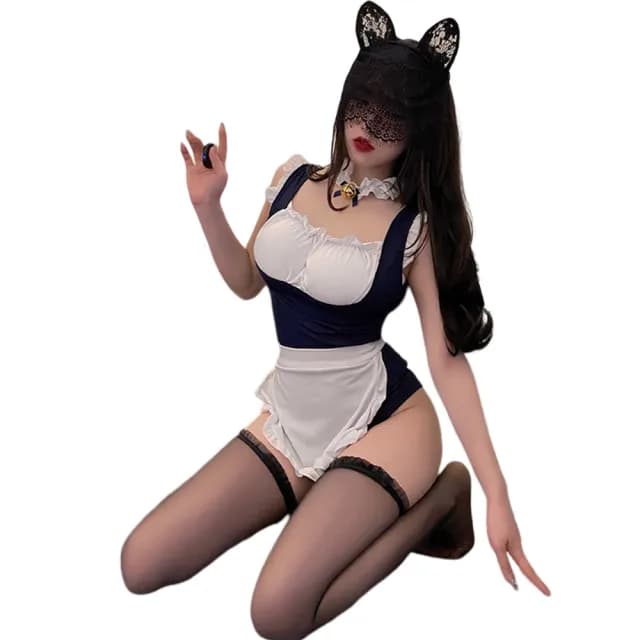 【愛衣朵拉】女僕裝 藍白高衩連身衣 性感情趣內衣萌系小女僕(角色扮演俏女傭 情人節禮物)