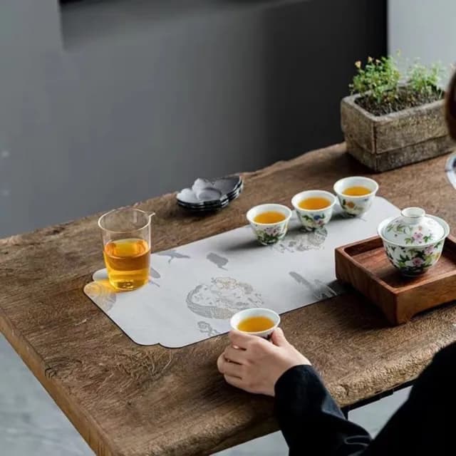 【傳真雅器】松鶴綢緞金絲茶席墊(茶具 茶道具 桌旗 桌巾 餐桌墊)