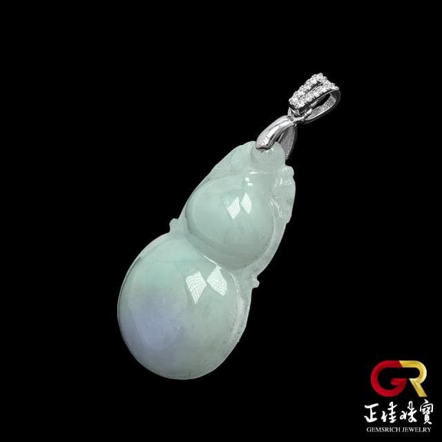 【正佳珠寶】翡翠 芙蓉紫羅蘭 葫蘆吊墜 天然A貨翡翠 翡翠吊墜｜925銀白K(天然翡翠色澤 配戴素雅精緻優雅)