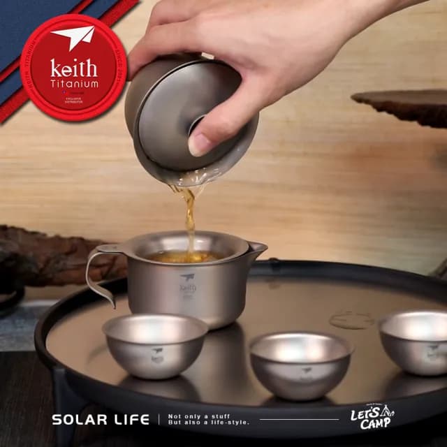 【Keith】鎧斯純鈦功夫茶具-6件套組 / Ti3910(攜帶式旅行茶具 隨身泡茶組 快客杯鈦茶杯 鈦茶壺鈦茶具)