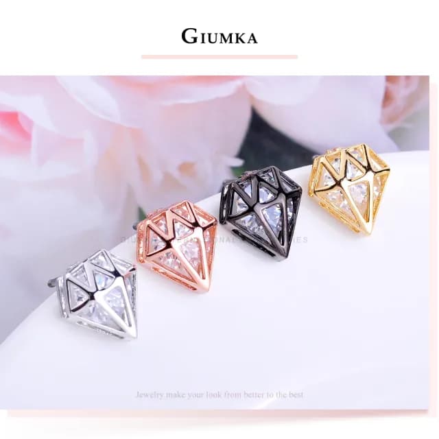 【GIUMKA】鑽石造型  栓扣式耳環  精鍍玫瑰金    甜美淑女款 MF4113-2(玫金B款)