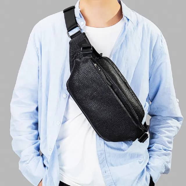 【米蘭精品】父親節禮物 真皮胸背包胸包真皮革側背包隨身男包包(男士真皮大容量斜背腰包74es19)