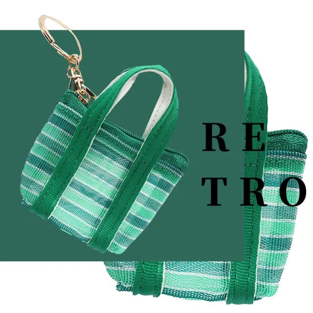 【阿嬤的時尚】雙11 經典復古綠色茄芷零錢包(鑰匙圈 迷你 菜籃包 籃子 買菜 時尚 簍空 編