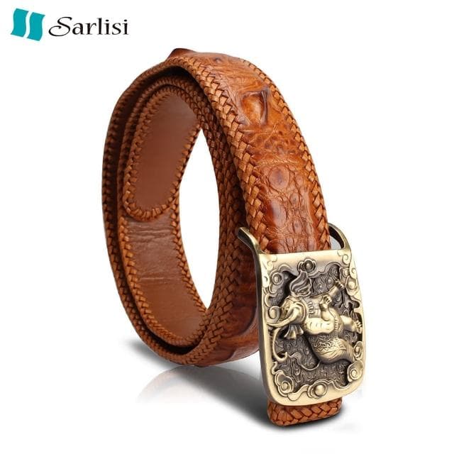 【Sarlisi】母親節禮物 【歷史最低價 買到賺到】母親節禮物 尊爵男士鱷魚皮皮帶單排骨編織腰帶