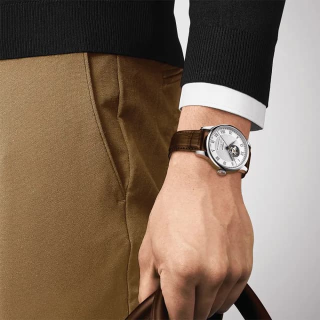 【TISSOT 天梭 官方授權】Le Locle 80小時動力儲存開芯鏤空皮帶機械錶-39mm(T0064071603301)