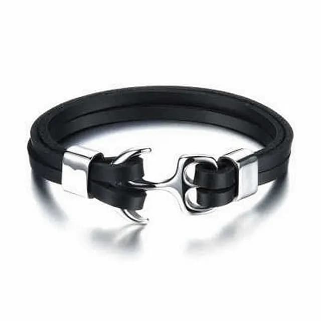 【米蘭精品】父親節禮物 真皮手環鈦鋼手鍊男飾品(簡單創意船錨造型生日情人節聖誕節交換禮物73cq149)