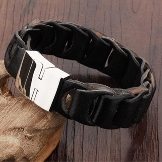 【米蘭精品】現貨+預購 真皮手環鈦鋼手鍊男飾品(搖滾鏤空編織皮繩情人節生日聖誕節交換禮物73cq51)
