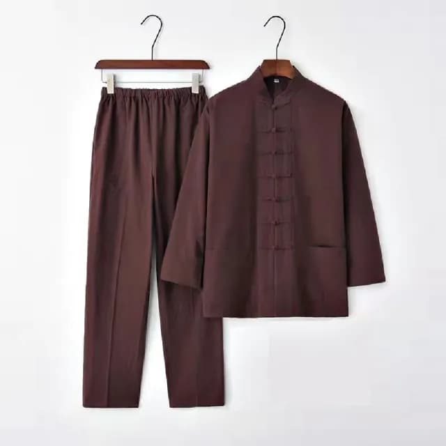 【巴黎精品】父親節禮物 新中式 唐裝漢服套裝兩件套(中國風復古立領長袖長褲男套裝9色a1bx13)