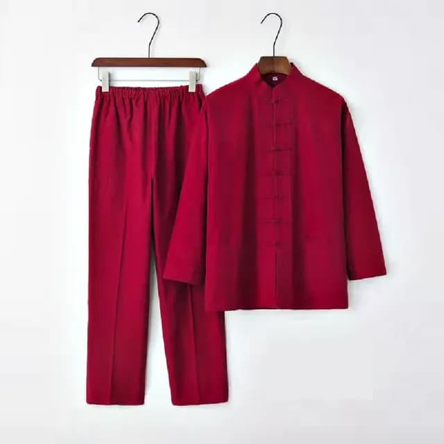 【巴黎精品】父親節禮物 新中式 唐裝漢服套裝兩件套(中國風復古立領長袖長褲男套裝9色a1bx13)