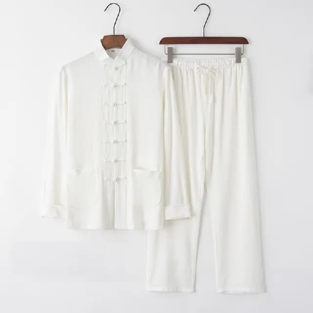 【巴黎精品】父親節禮物 新中式 唐裝漢服套裝兩件套(中國風亞麻長袖復古長褲男套裝9色a1bx8)