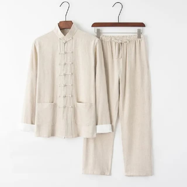 【巴黎精品】父親節禮物 新中式 唐裝漢服套裝兩件套(中國風亞麻長袖復古長褲男套裝9色a1bx8)