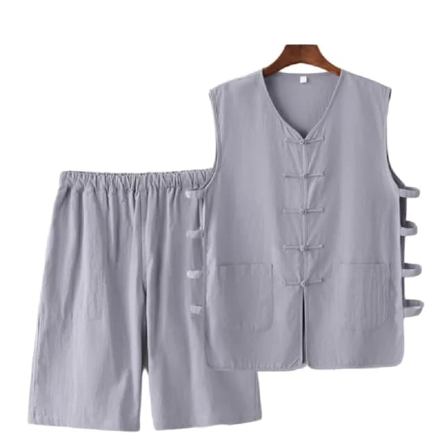【巴黎精品】父親節禮物 新中式 唐裝漢服套裝兩件套(中國風棉麻背心復古短褲男套裝8色a1bx45)