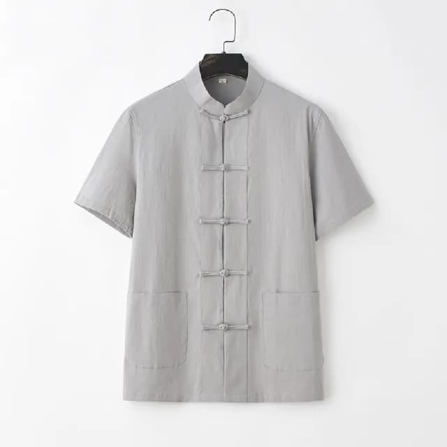 【巴黎精品】父親節禮物 新中式 唐裝漢服上衣(中國風復古棉麻薄款短袖男上衣6色a1bx51)