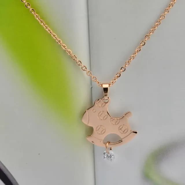【米蘭精品】現貨+預購 玫瑰金鑲鑽項鍊吊墜子(時尚可愛小木馬流行飾品情人節生日聖誕節交換禮物2款71x37)