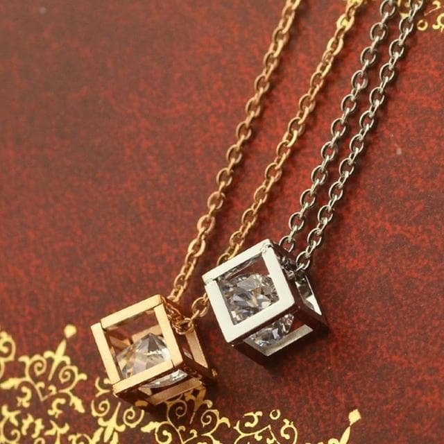 【米蘭精品】現貨+預購 玫瑰金鑲鑽項鍊吊墜子(小方塊水晶精美流行飾品情人節生日聖誕節交換禮物2色71x64)