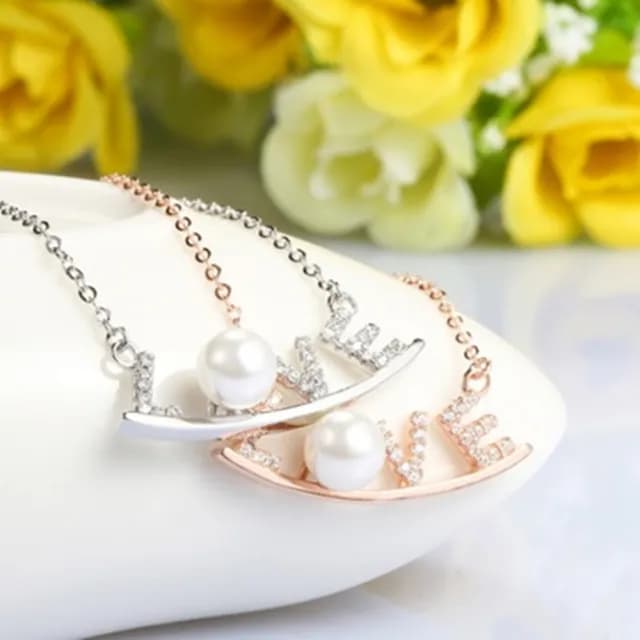 【米蘭精品】現貨+預購 項鍊珍珠吊墜流行銀飾品(精選LOVE鑲鑽生日情人節聖誕節交換禮物2色73w17)