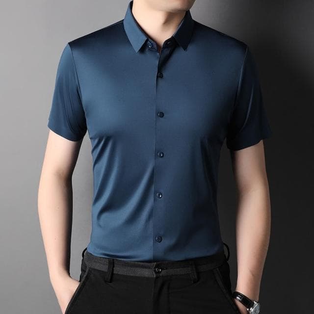【米蘭精品】現貨+預購 襯衫短袖上衣(夏季商務純色免燙男裝父親節禮物10色74eq10)