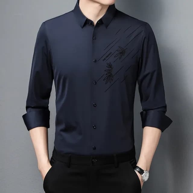 【米蘭精品】現貨+預購 襯衫長袖上衣(春秋翻領休閒寬鬆男裝父親節禮物4色74eq32)