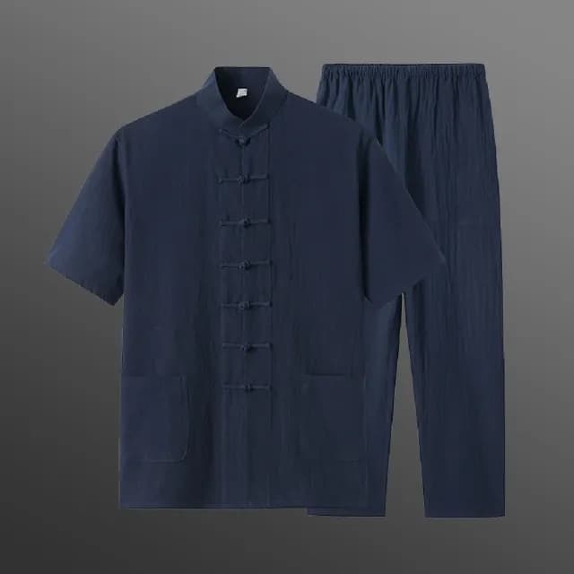 【巴黎精品】父親節禮物 新中式 唐裝漢服套裝兩件套(中國風薄款短袖復古長褲男套裝8色a1bx81)