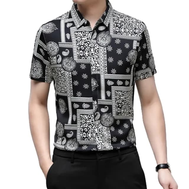 【米蘭精品】現貨+預購 襯衫長/短袖上衣(夏季休閒印花港風男裝父親節禮物2款74eq18)