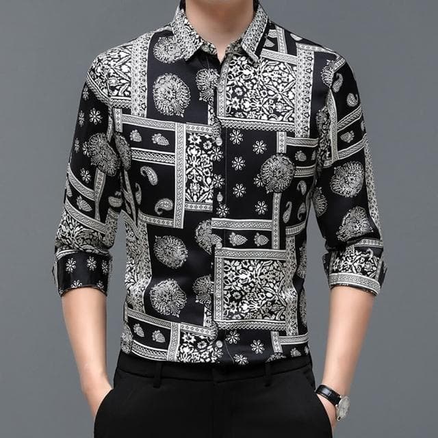 【米蘭精品】現貨+預購 襯衫長/短袖上衣(夏季休閒印花港風男裝父親節禮物2款74eq18)