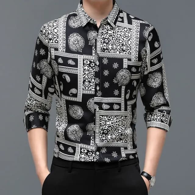 【米蘭精品】現貨+預購 襯衫長/短袖上衣(夏季休閒印花港風男裝父親節禮物2款74eq18)