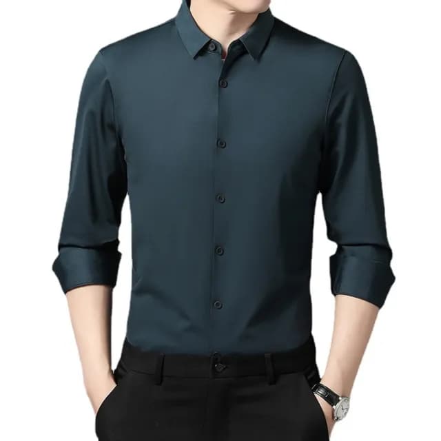 【米蘭精品】現貨+預購 襯衫長袖上衣(無痕休閒純色百搭男裝父親節禮物12色74eq27)