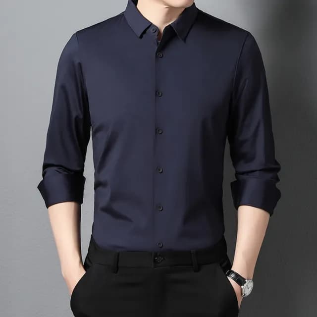 【米蘭精品】現貨+預購 襯衫長袖上衣(無痕休閒純色百搭男裝父親節禮物12色74eq27)