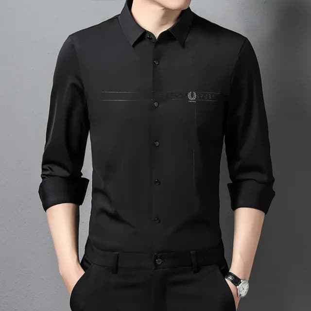 【米蘭精品】現貨+預購 襯衫長袖上衣(方領免燙薄款休閒男裝父親節禮物3色74eq28)