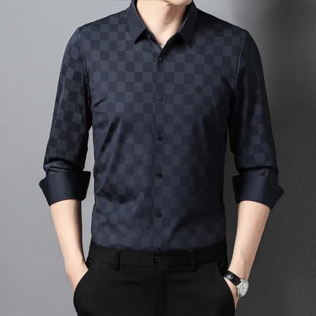 【米蘭精品】現貨+預購 襯衫長袖上衣(春季印花無痕商務男裝父親節禮物3色74eq29)