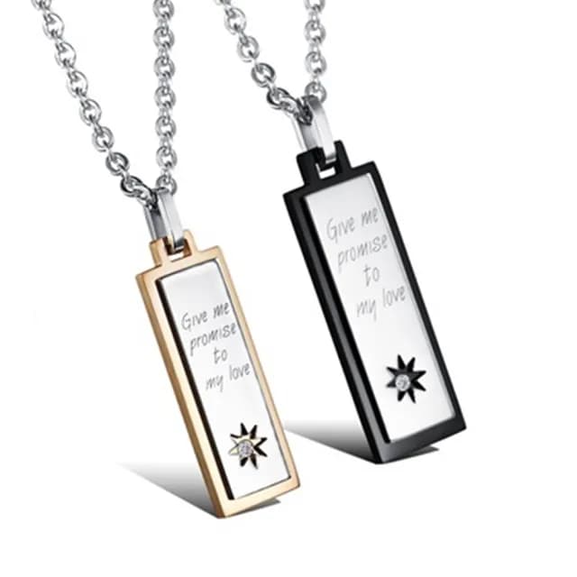 【米蘭精品】現貨+預購 鈦鋼項鍊情侶對鍊飾品(經典長方形鑲鑽真愛七夕情人節生日聖誕節交換禮物2色73cl49)