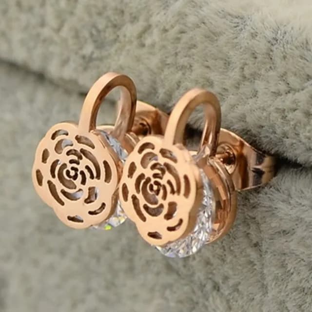 【米蘭精品】現貨+預購 玫瑰金水晶耳環流行飾品(精美茶花時尚流行母親節生日情人節聖誕節交換禮物71at48)