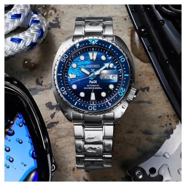 【SEIKO 精工】Prospex PADI陶瓷圈海龜王潛水機械錶-藍x銀/45mm 父親節限定(SRPK01K1/4R36-06Z0F)