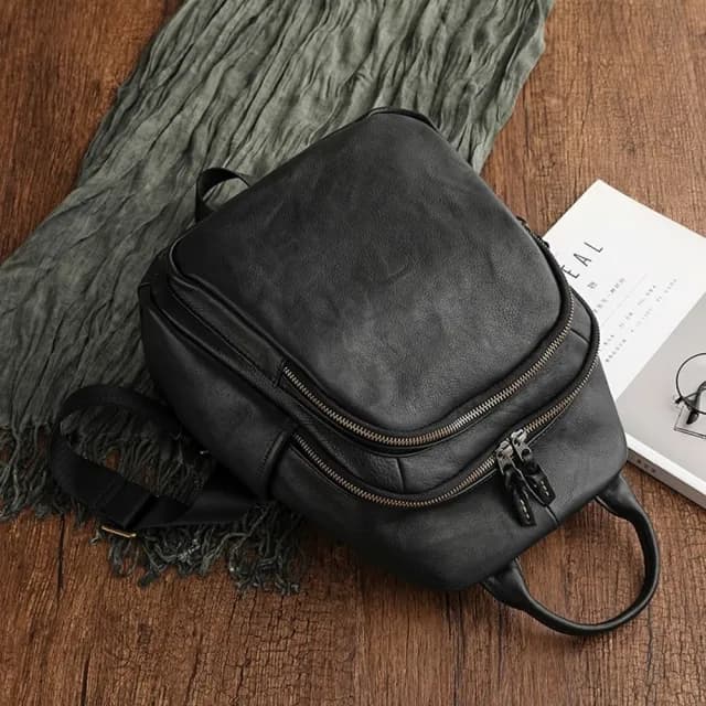 【巴黎精品】父親節禮物 真皮後背包雙肩包真皮革側背包隨身手提包(植鞣牛皮復古手工男女包包4色a1bz6)
