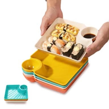 【一盤搞定】日式簡約醬料分離餃子盤-4入(沾醬 炸物拼盤 壽司 點心盤 醬料碟 沙拉盤 入厝禮 野餐 露營)