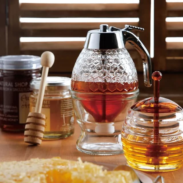 【享樂思】台灣製 玻璃蜂巢造型蜂蜜罐(餐具 廚具 玻璃 日本餐具)