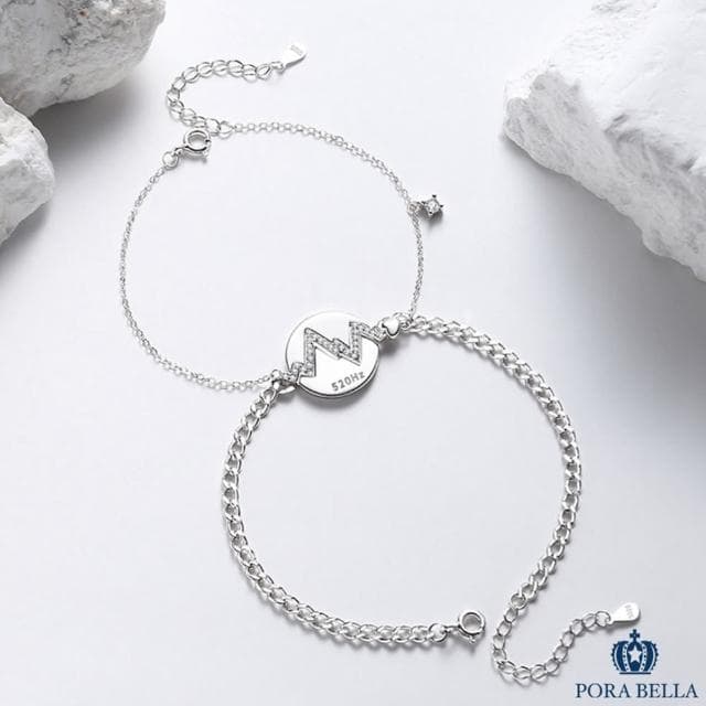 【Porabella】925純銀手鍊 心動情侶手鏈 520頻率 情人節禮物 告白禮物 Bracelets(一對販售)