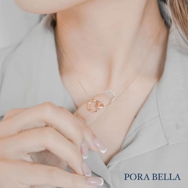 【Porabella】925純銀鋯石項鍊 幾何雙環造型項鍊 純銀項鍊 母親節禮物 告白 生日禮物 Necklace