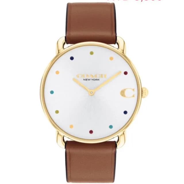 【COACH】官方授權C2 彩點C LOGO 皮帶女腕錶 錶徑36mm-贈高級9入首飾盒(CO14504206)