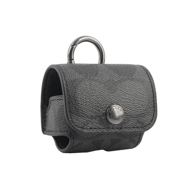 【COACH】塗層帆布及牛皮 Airpods Pro 無線耳機套(炭黑色)