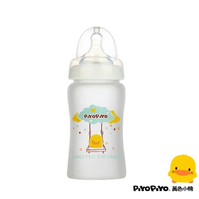 【Piyo Piyo 黃色小鴨】360°防護矽膠玻璃寬口奶瓶(180ml) - momo購物網 - 好評推薦 -