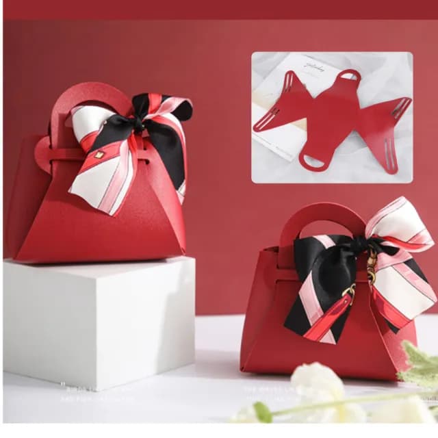 皮質迷你高級禮品小包2入組-附質感絲巾(結婚喜糖 包裝 婚禮糖果 生日禮物提袋 小花童 DIY手作材料包)