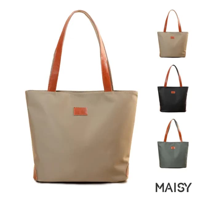 【MAISY】情人節禮物 大容量休閒風牛津布托特包(現+預  黑色／卡其色／墨綠色)