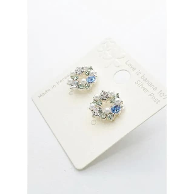 【HANEUL】韓國製925純銀針微鑲鑽優雅浪漫銀耳環 韓劇耳釘耳針耳扣 E456(水藍鑽珍珠鑲鑽)
